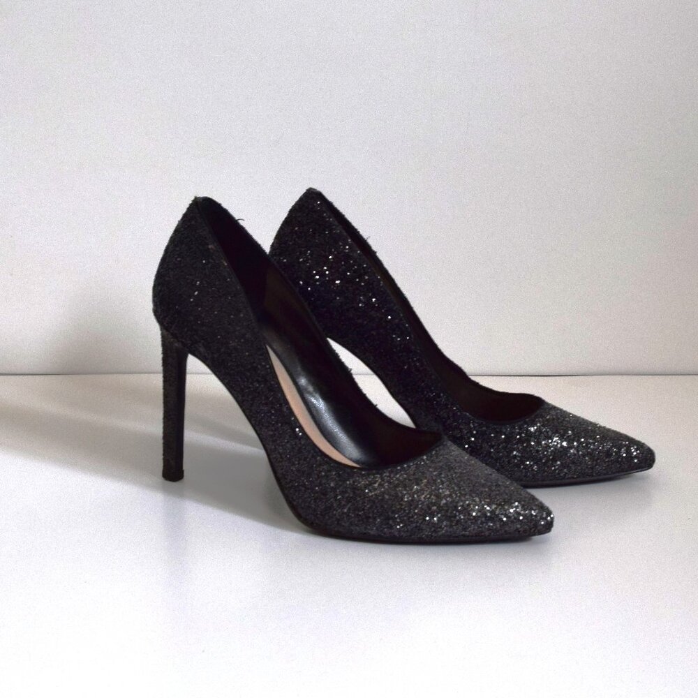 Ombre Black to Silver Glitter Heels